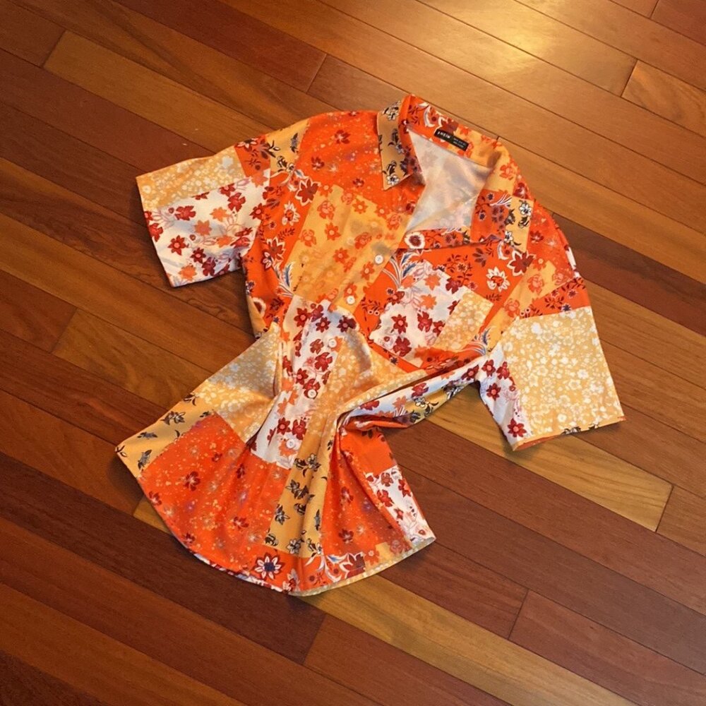 Floral Patchwork Button Down Shirt Size Medium Fa… - image 4